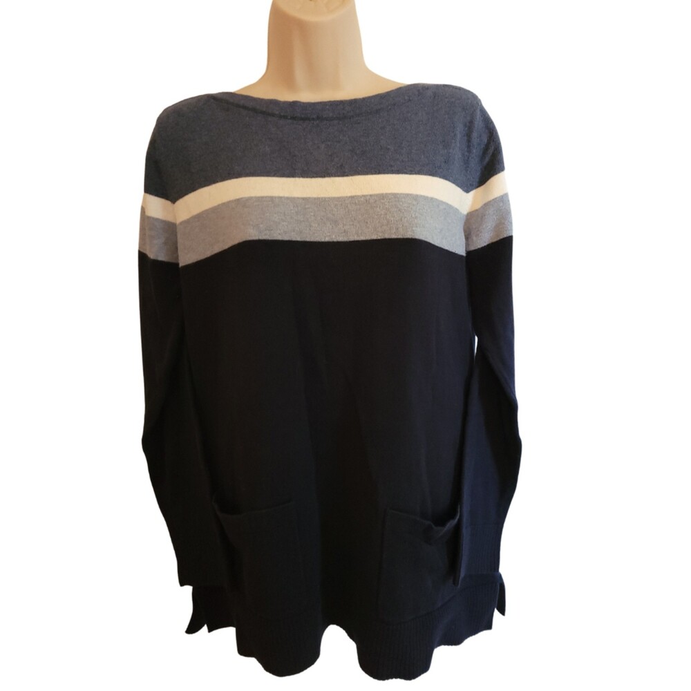 Jeanne Pierre Striped Long Sleeve Blouse with Pocket Size Medium 100% Cotton